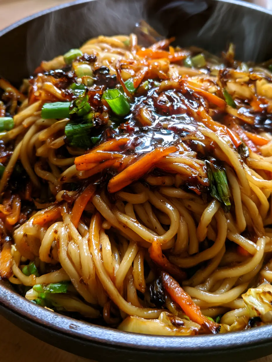Authentic Chow Mein: The Ultimate Restaurant-Style Stir-Fry Guide 3 Detailed shot of authentic chow mein showing charred cabbage bits and dark umami sauce reflecting window light.