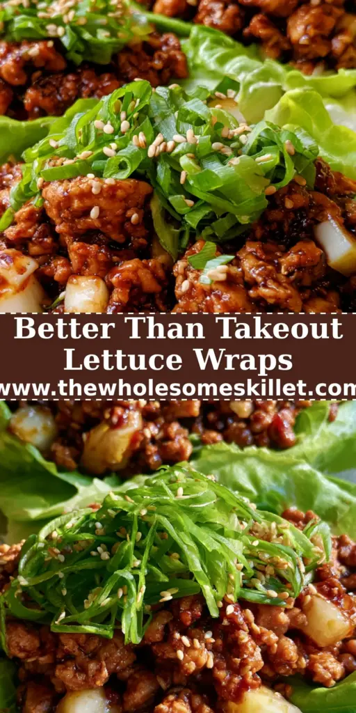 Chicken Lettuce Wraps with a Savory Hoisin Glaze and Crisp Butter Lettuce 4 A stack of three chicken lettuce wraps on a ceramic plate, featuring glistening ground chicken, green onions, and sesame seeds. (chicken lettuce wraps)