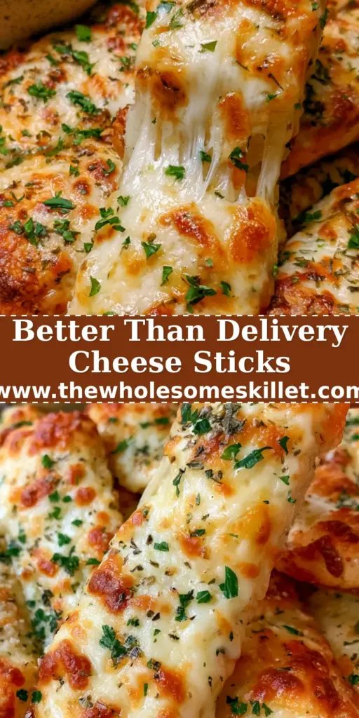 Homemade Cheese Sticks: The Ultimate Cheesy Pizza Hut Copycat 4 A close-up vertical shot of golden-brown homemade cheese sticks with bubbly melted mozzarella and fresh parsley. (homemade cheese sticks)