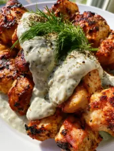 Air fryer chicken kabobs showing golden brown crispy edges and visible black pepper flecks. (chicken kabobs)