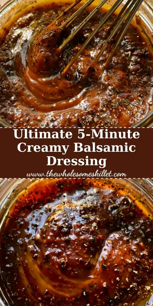 A close-up of a thick balsamic vinaigrette in a mason jar being whisked with visible black pepper specks. (balsamic vinaigrette)