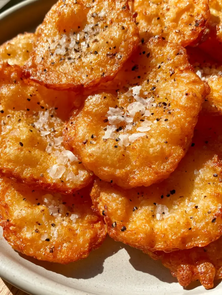 Cottage Cheese Chips: The Ultimate Crispy, High-Protein Snack Revolution 1 Handheld photo of stacked crispy cottage cheese chips with flaky sea salt in natural daylight. (cottage cheese chips)