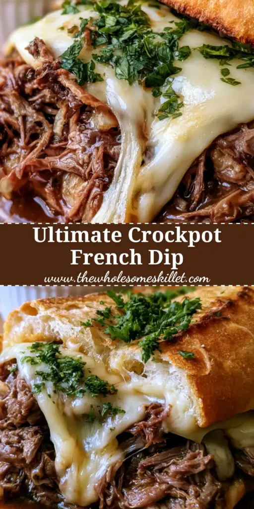 French Dip Sandwiches with Melted Provolone and Rich Au Jus 4 A rustic wooden board holding perfectly layered french dip sandwiches with melted provolone and a ramekin of steaming au jus.