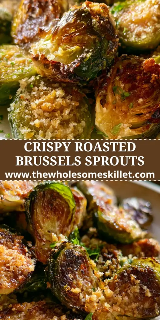 Roasted Brussels Sprouts: The Secret to Crispy, Caramelized Perfection 4 A close-up of crispy roasted brussels sprouts with golden breadcrumbs and parmesan on a white plate.