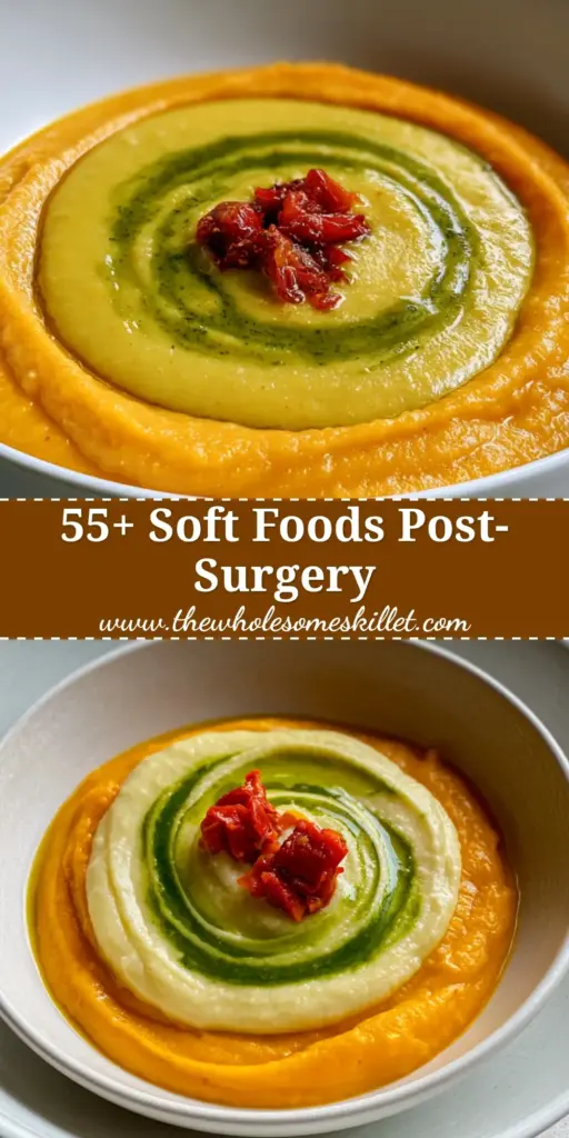 A professional infographic showing a variety of gourmet soft foods for wisdom teeth recovery, including purees and smoothies.