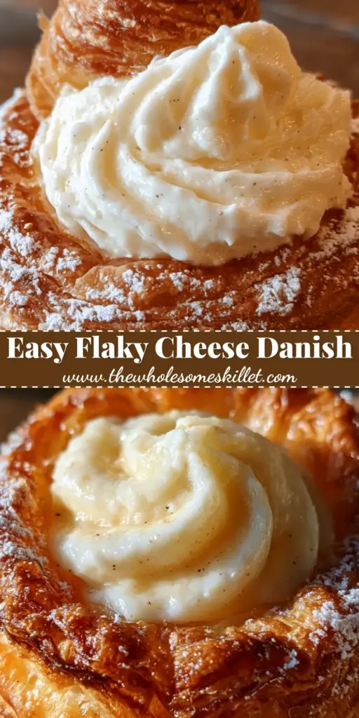 A close-up of a mini cheese danish with flaky layers and vanilla bean cream cheese filling. (cream cheese pastries)