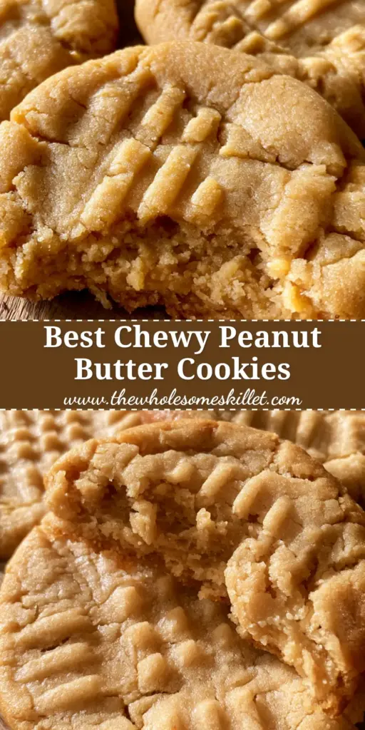Peanut Butter Cookies: The Ultimate Chewy and Soft Fork-Pressed Recipe 3 A close-up of thick peanut butter cookies with a classic crisscross pattern and sugar crystals on a wooden surface.