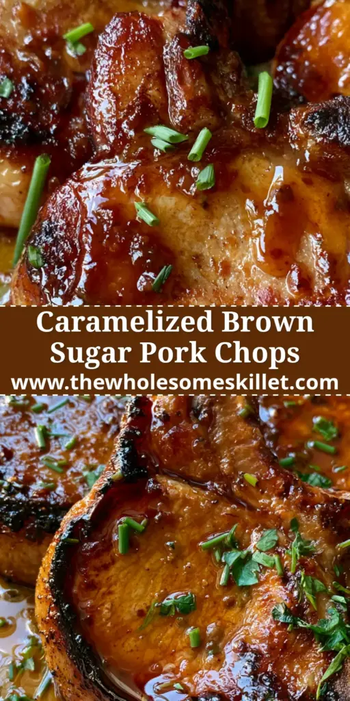 Brown Sugar Pork Chops: The Ultimate Glazed Bone-In Recipe 3 A close-up shot of thick-cut brown sugar pork chops with a glistening amber glaze and fresh green herbs on a rustic plate.