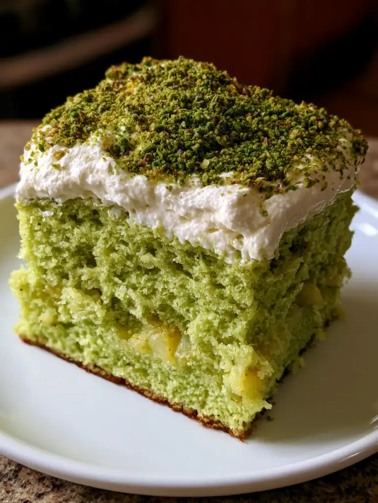 Pistachio Pineapple Sheet Cake with Fluffy Whipped Cream Frosting 1 A smartphone photo of the pistachio pineapple sheet cake in an aesthetic kitchen setting with soft natural light.
