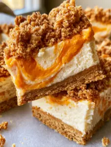 Smartphone photo of sweet potato cheesecake bars with sharp defined edges and a thick crumbly crust.