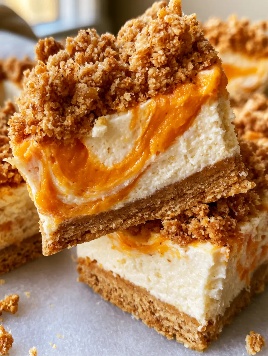 Smartphone photo of sweet potato cheesecake bars with sharp defined edges and a thick crumbly crust.