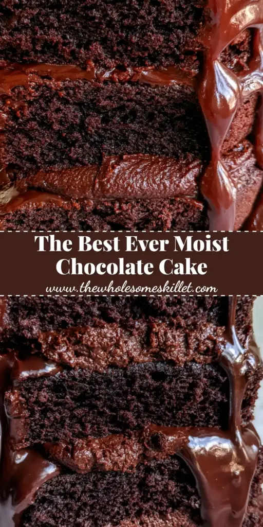Dark Chocolate Layer Cake with Velvet Buttercream and Glossy Ganache 3 A towering three-layer dark chocolate layer cake with glossy ganache drips and sea salt flakes on a white ceramic plate.