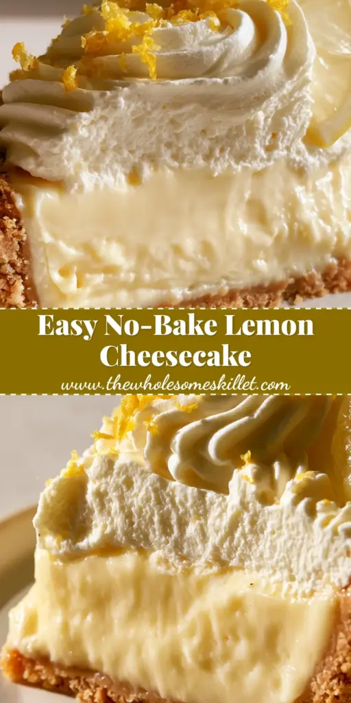 Lemon Cheesecake Pie: The Ultimate Silky & Zesty No-Bake Dessert 4 A close-up of a refreshing lemon cheesecake pie with a thick graham cracker crust, pale yellow filling, and whipped cream swirls.