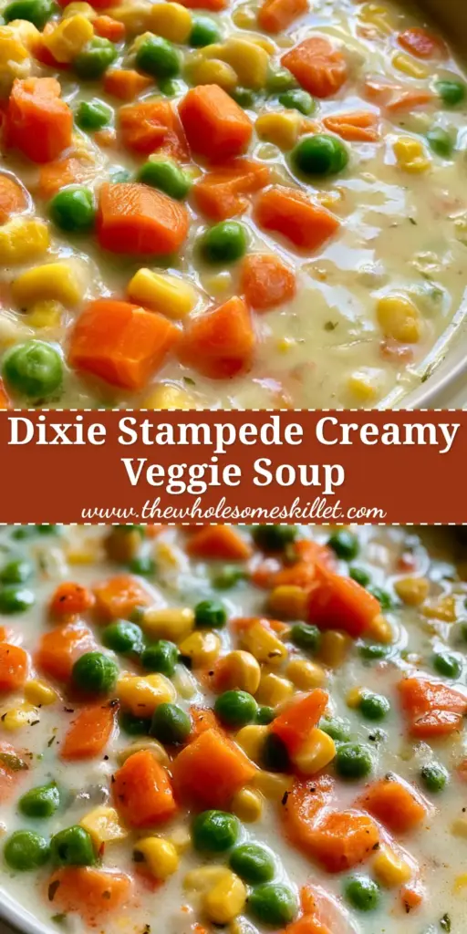 A steaming bowl of creamy vegetable soup featuring bright orange carrots and green peas on a wooden table.