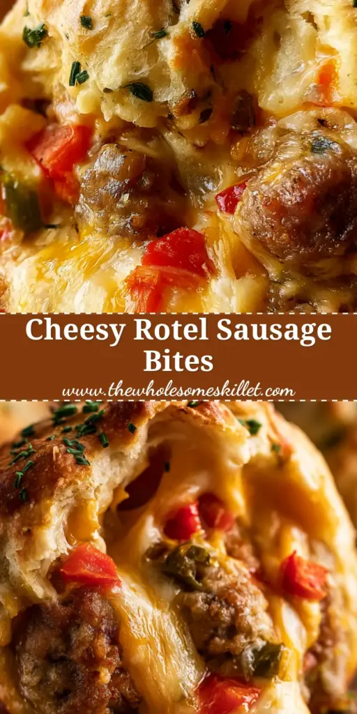 Rotel Cream Cheese Sausage Bites: The Ultimate Gooey Party Appetizer 4 A stack of golden-brown rotel cream cheese sausage bites on a rustic wooden board, garnished with fresh chives.