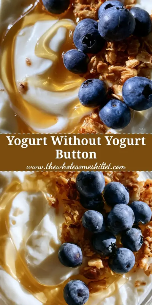 Pressure Cooker Yogurt: The Ultimate Guide to Creamy Homemade Perfection 4 A tall Pinterest-style graphic showing a clear glass bowl of thick pressure cooker yogurt topped with honey and blueberries.