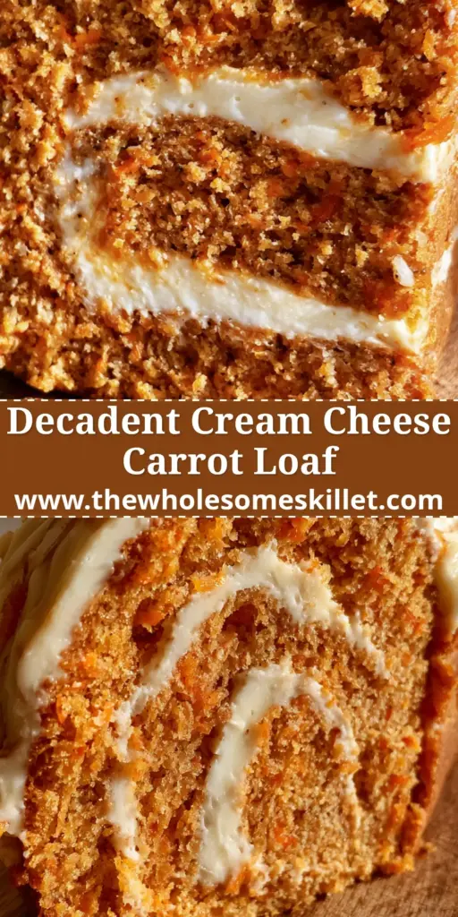 Carrot Cake Loaf with a Decadent Cream Cheese Swirl 3 A close-up vertical shot of a carrot cake loaf slice showing the thick cream cheese swirl and orange crumb.