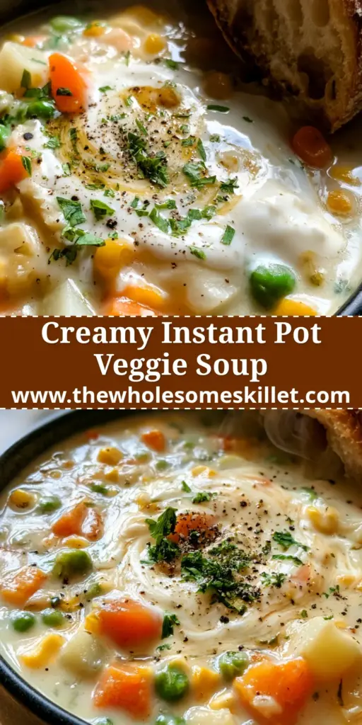Vegetable Soup: The Ultimate Creamy Homestyle Comfort Bowl 4 A steaming bowl of creamy vegetable soup with a heavy cream swirl, orange carrots, and green peas next to sourdough bread.