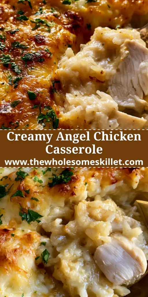 A top-down view of a chicken casserole with a golden-brown melted cheese crust and fresh parsley.