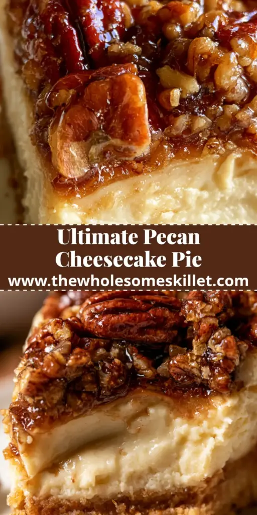 Pecan Cheesecake Pie: The Ultimate Decadent Holiday Dessert 4 A towering slice of pecan cheesecake pie featuring distinct layers of buttery crust, creamy white cheesecake, and a glistening whole pecan topping.