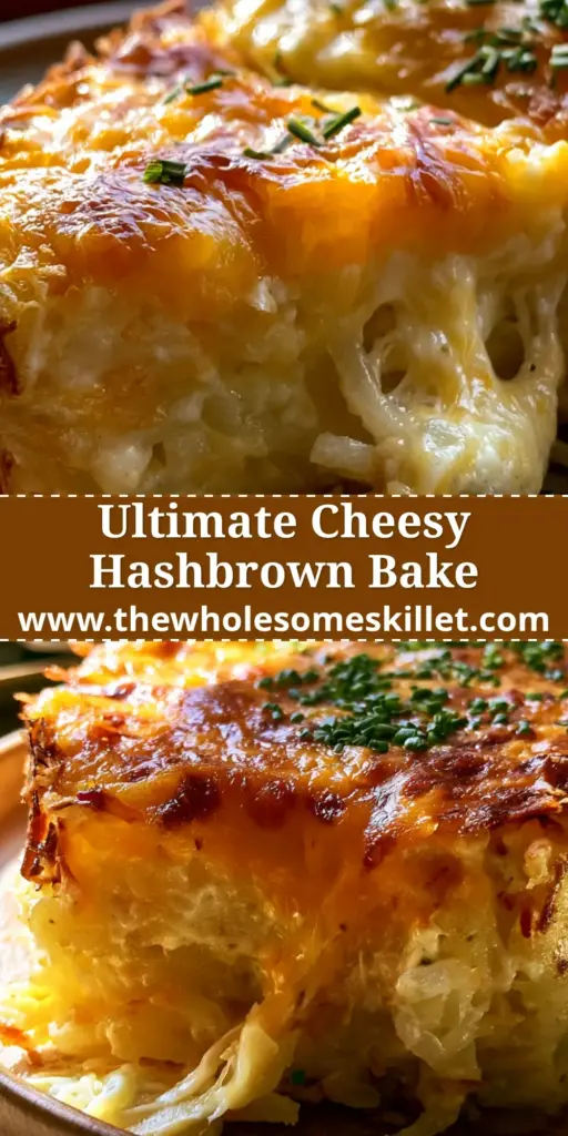 Hashbrown Bake with Crispy Cheddar Crust and Creamy Potato Layers 4 A close-up of a portioned cheesy hashbrown bake showing a stretchy cheese pull and golden-brown crust.