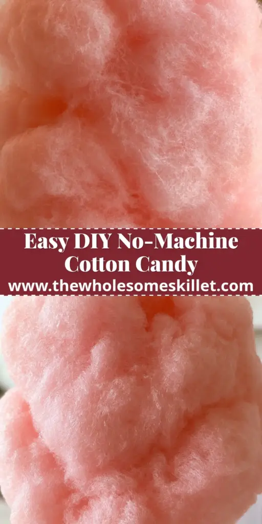 Homemade Cotton Candy: How to Make Fluffy Hand-Spun Sugar Without a Machine 4 A handheld smartphone photo of a large, ultra-fluffy cloud of pastel pink homemade cotton candy on a rustic wooden stick. (homemade cotton candy)