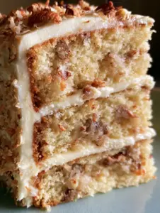 A close-up smartphone photo of a slice of italian cream cake showing the moist golden layers and creamy frosting.