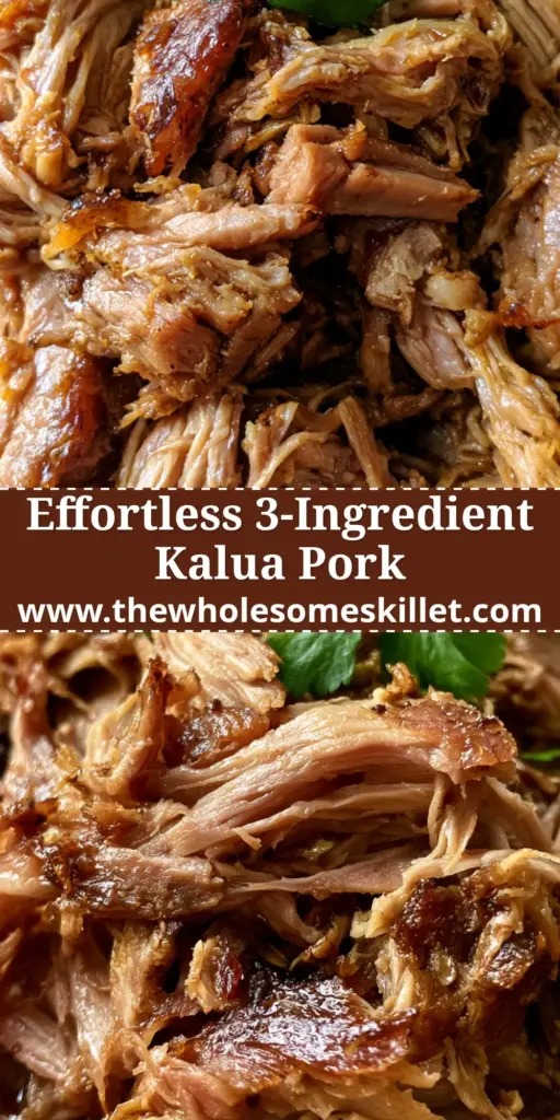 Kalua Pork: The Ultimate 3-Ingredient Slow Cooker Hawaiian Pulled Pork Recipe 4 A large mound of glistening shredded kalua pork on a rustic wooden platter with fresh green cilantro garnish.