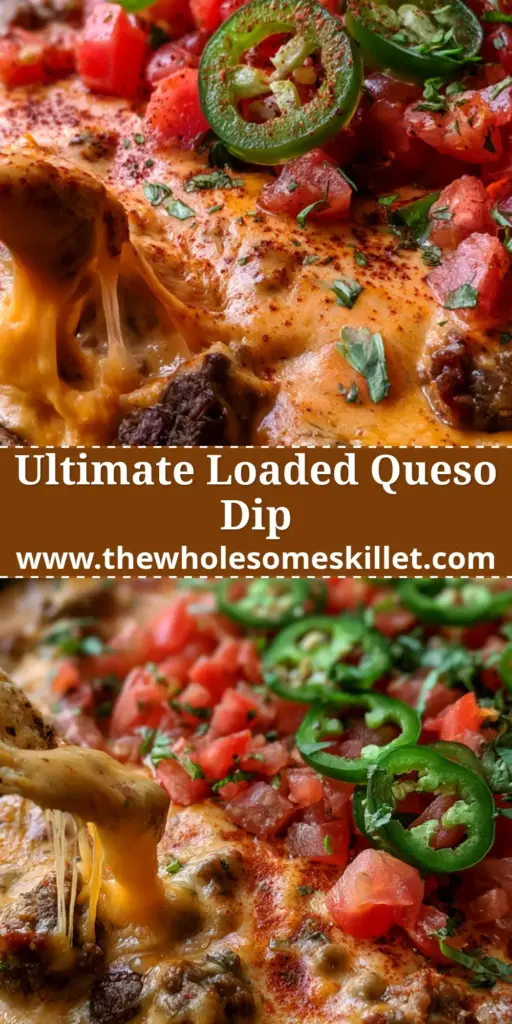 Queso Dip with Browned Beef and Crumbled Spicy Sausage 4 A bubbling cast iron skillet filled with thick molten queso dip topped with beef, sausage, jalapeños, and tomatoes. (queso dip)
