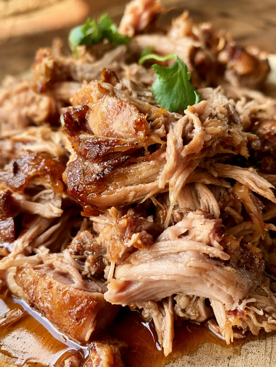 Kalua Pork: The Ultimate 3-Ingredient Slow Cooker Hawaiian Pulled Pork Recipe 3 Top-down view of deeply caramelized and glistening kalua pork strands pooling in savory juices. (kalua pork)