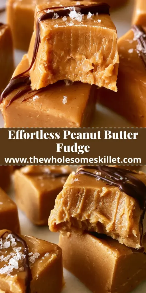 Several square-cut peanut butter fudge pieces with dark chocolate drizzle and sea salt on marble. (peanut butter fudge)