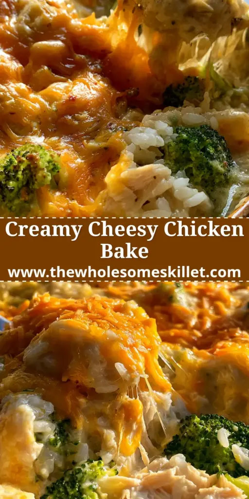 A bubbling, golden-brown chicken broccoli rice bake in a rustic ceramic dish with steam rising. (chicken broccoli rice bake)