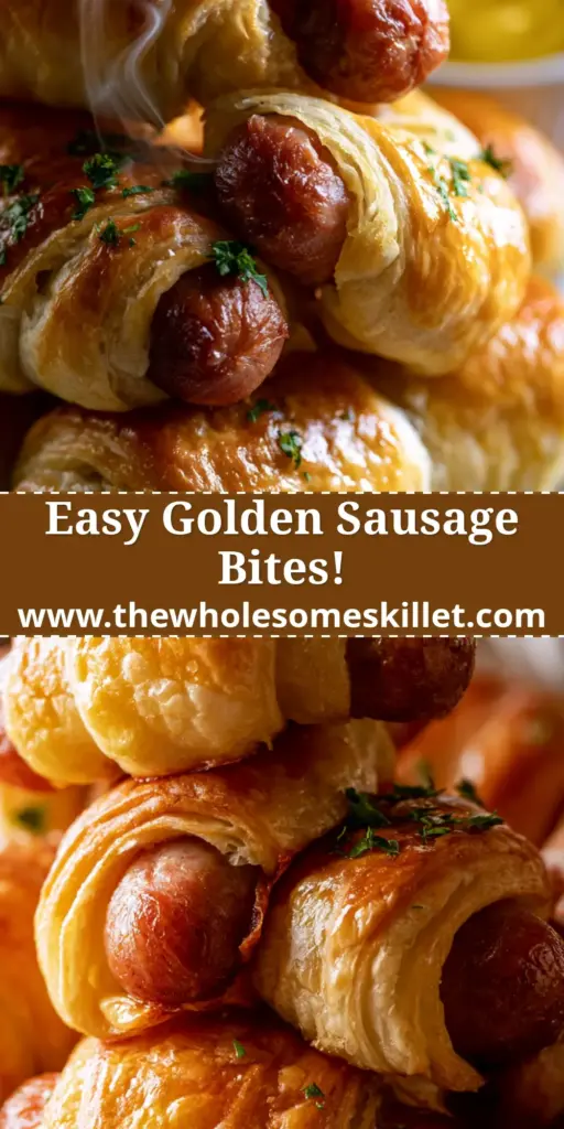Sausage Bites: The Ultimate Golden Crescent Pigs in a Blanket 4 A stack of golden brown sausage bites on a white platter garnished with parsley. (sausage bites)