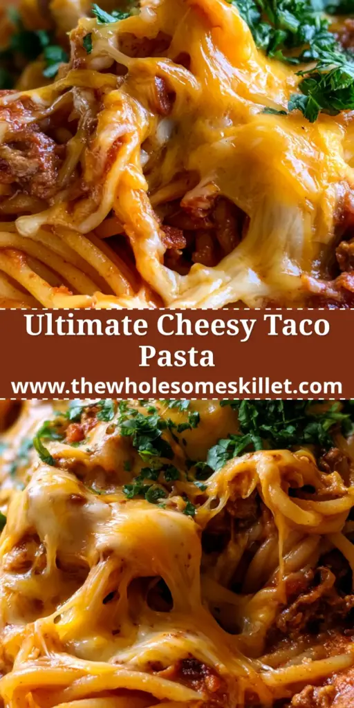A steaming bowl of cheesy taco spaghetti with al dente noodles, spiced ground beef, melted cheddar cheese peaks, and fresh cilantro garnish.