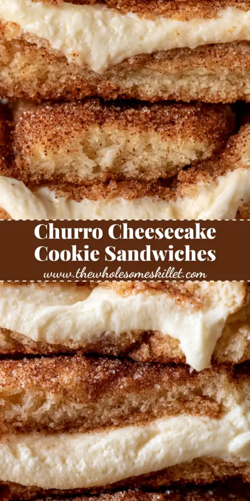 Churro Cheesecake Cookies: The Ultimate Stuffed Cinnamon Sugar Recipe 4 A stack of two churro cheesecake cookies showing the golden cinnamon sugar coating and thick cream cheese filling. (churro cheesecake cookies)
