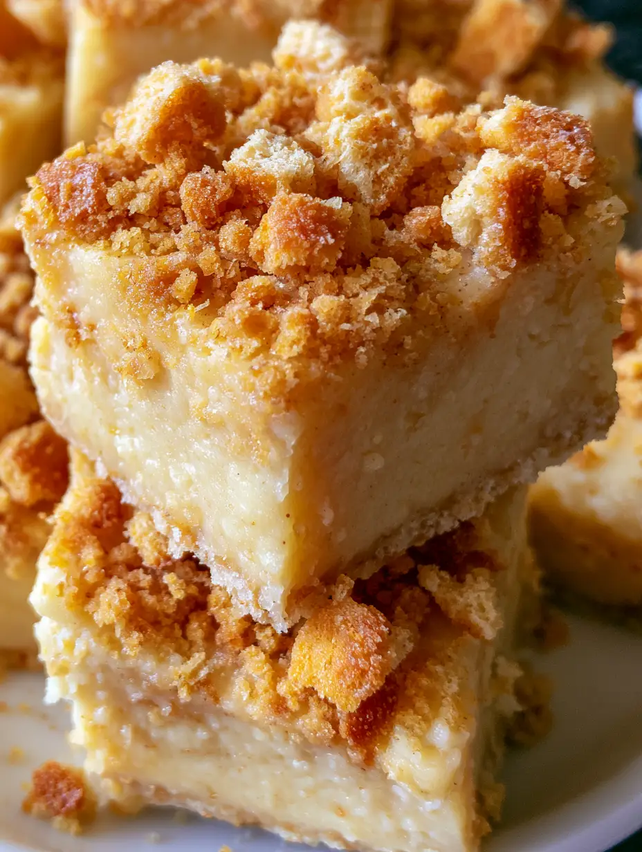 Extreme close-up of banana pudding fudge squares showing the velvety pale yellow texture and coarse golden crumbs.
