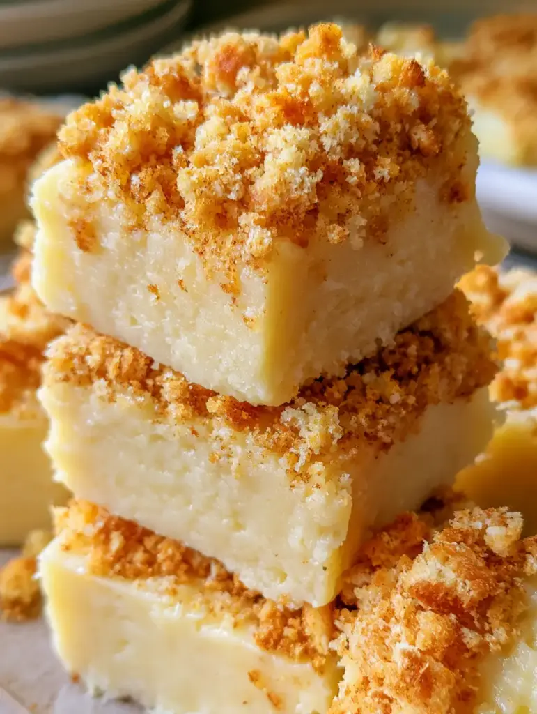 Handheld photo of a stack of banana pudding fudge in an authentic kitchen setting with soft natural light.