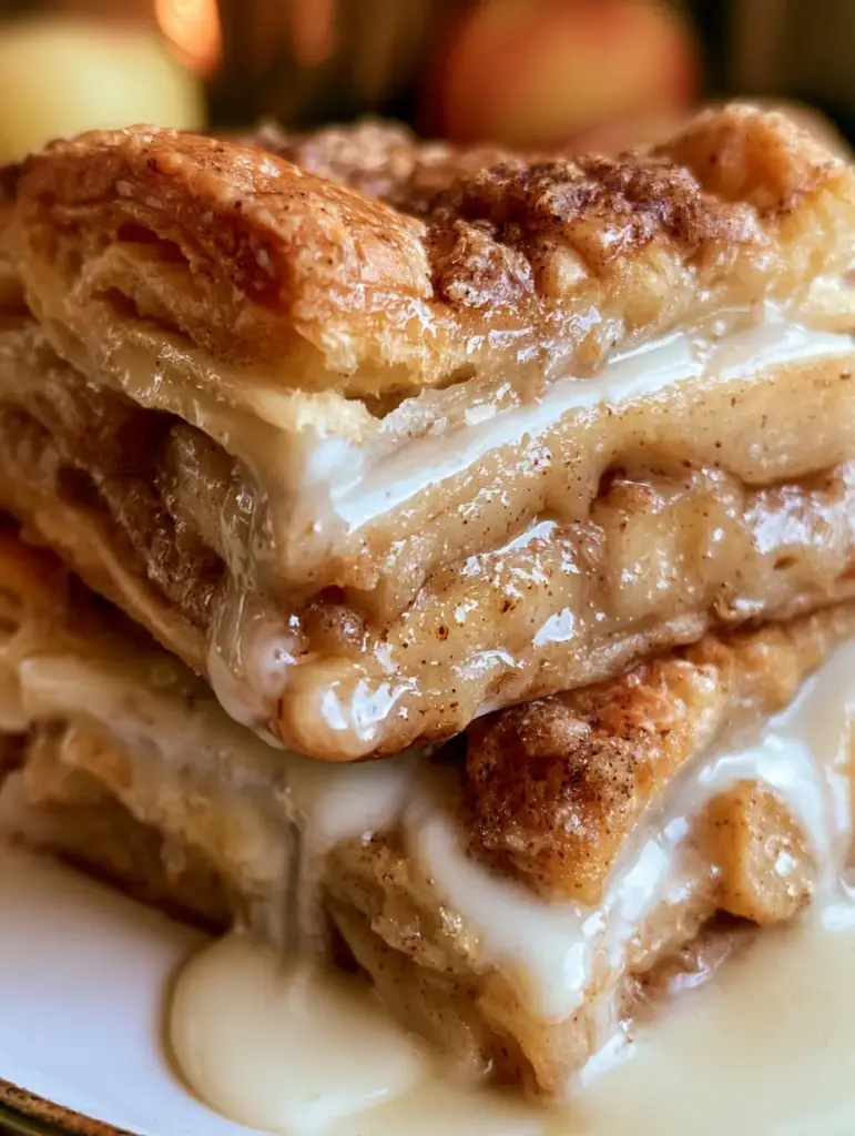 Apple Slab Pie: The Ultimate Flaky Pastry with Luscious Vanilla Glaze 1 A handheld smartphone style shot showing the flaky pastry layers and tender cooked apple slices of an apple slab pie.