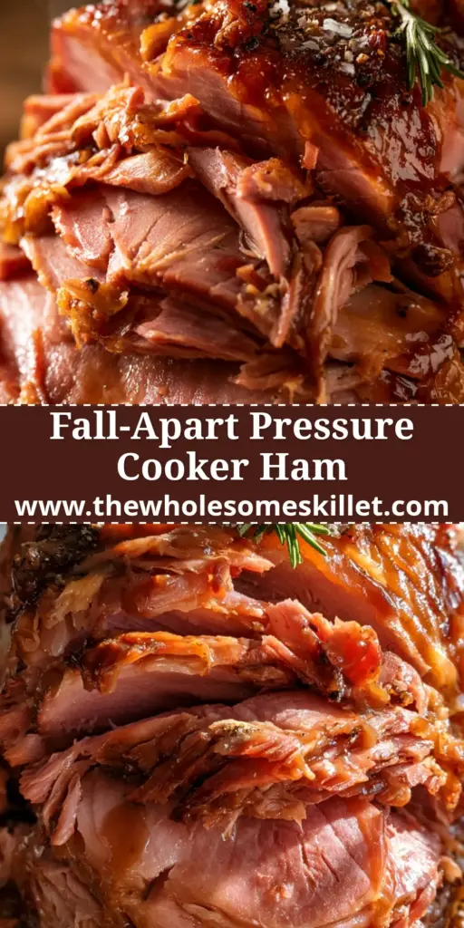 Pressure Cooker Ham: The Ultimate Guide to Fall-Apart Tender Shredded Ham 3 A towering pile of glistening shredded pressure cooker ham on a wooden board garnished with rosemary and sea salt.