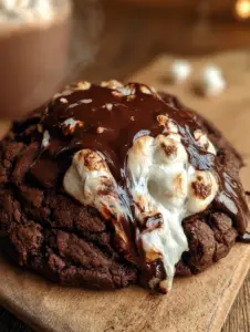 Extreme close-up of hot chocolate cookies showing a deeply crinkled surface and toasted marshmallow edges.