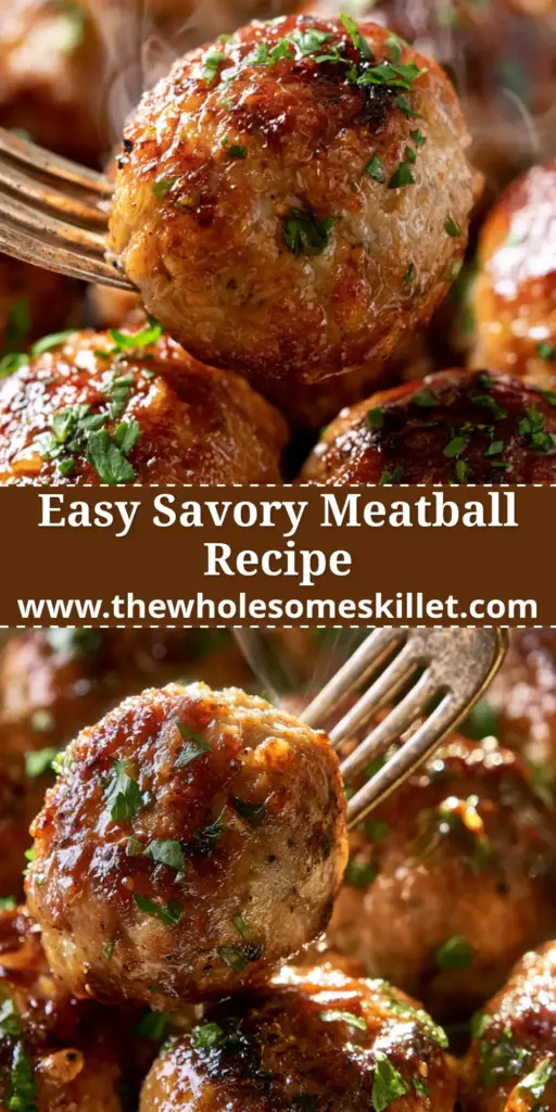 Meatball Recipe: How to Make Perfectly Seared, Juicy Meatballs with Rich Pan Juices 4 A close-up of a perfectly seared meatball being pierced by a rustic silver fork, steam rising, in a white ceramic dish.