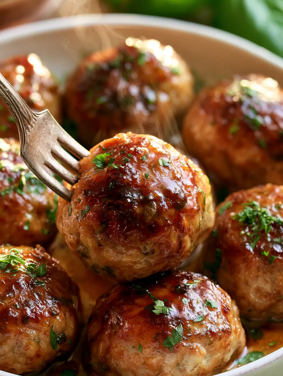 Meatball Recipe: How to Make Perfectly Seared, Juicy Meatballs with Rich Pan Juices 3 Smartphone photo of seared meatballs in a white dish with fresh basil in the background.