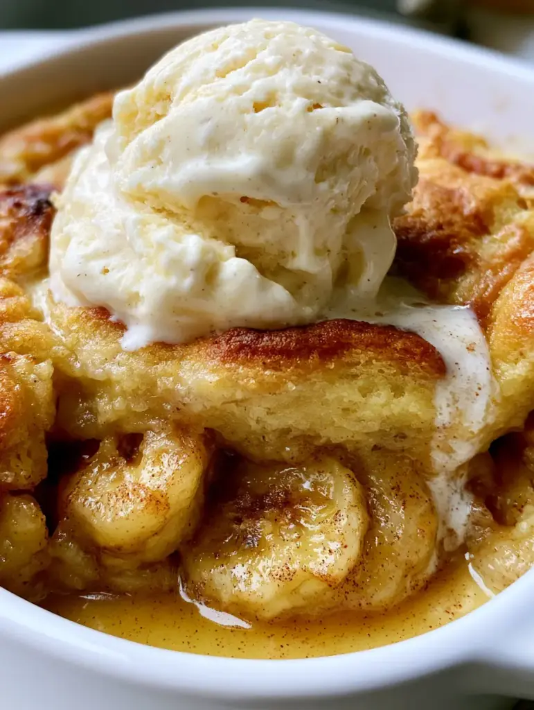 Banana Cobbler with Cinnamon Brown Sugar Glaze and Buttery Cake Crust 1 Close up of the golden-brown buttery cake crust of a banana cobbler with coarse sugar sprinkles.