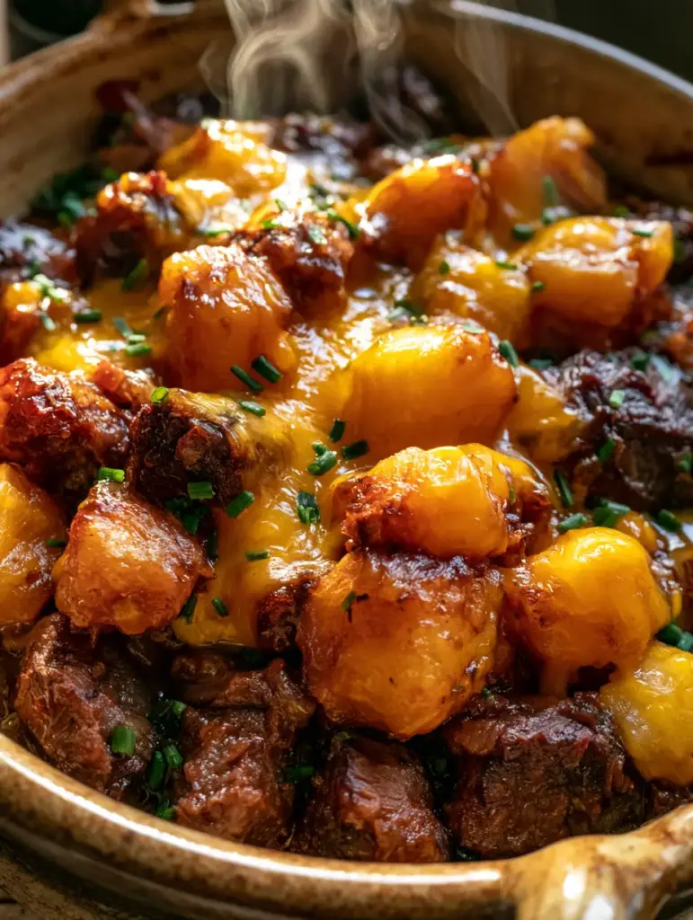 Beef Potato Bake: The Ultimate Slow Cooker Comfort Food Guide 1 Handheld smartphone aesthetic photo of a bubbling beef potato bake in a rustic dish.