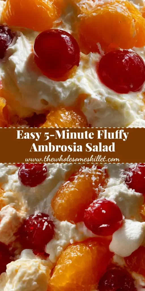 Ambrosia Fruit Salad: The Ultimate Fluffy Southern Classic 4 A towering glass bowl of creamy ambrosia fruit salad topped with bright red cherries and shredded coconut. (ambrosia fruit salad)