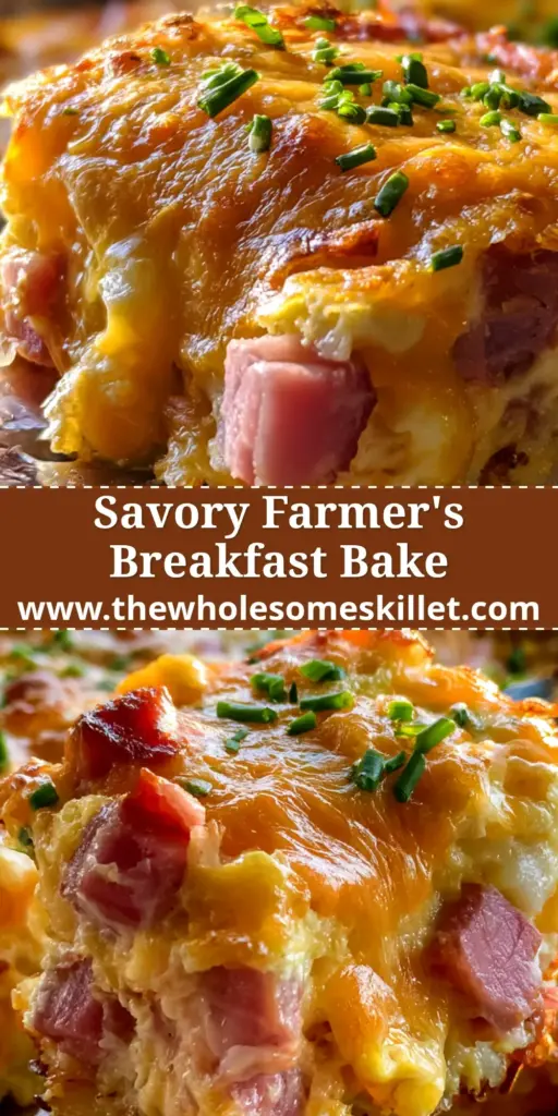 A spatula lifting a perfect square slice of farmers breakfast bake showing layers of crispy hash browns, ham, and melted cheese.