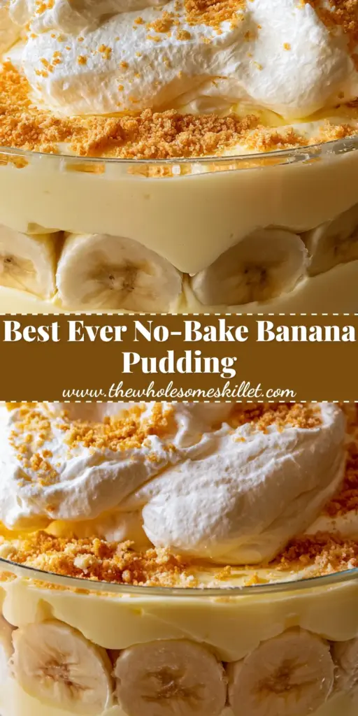 Banana Pudding: The Ultimate Southern Trifle with Silky Vanilla Custard 4 A towering clear glass trifle bowl filled with artisanal banana pudding, featuring distinct layers of vanilla wafers, yellow custard, and fresh bananas, topped with massive whipped cream and cookie crumbs.
