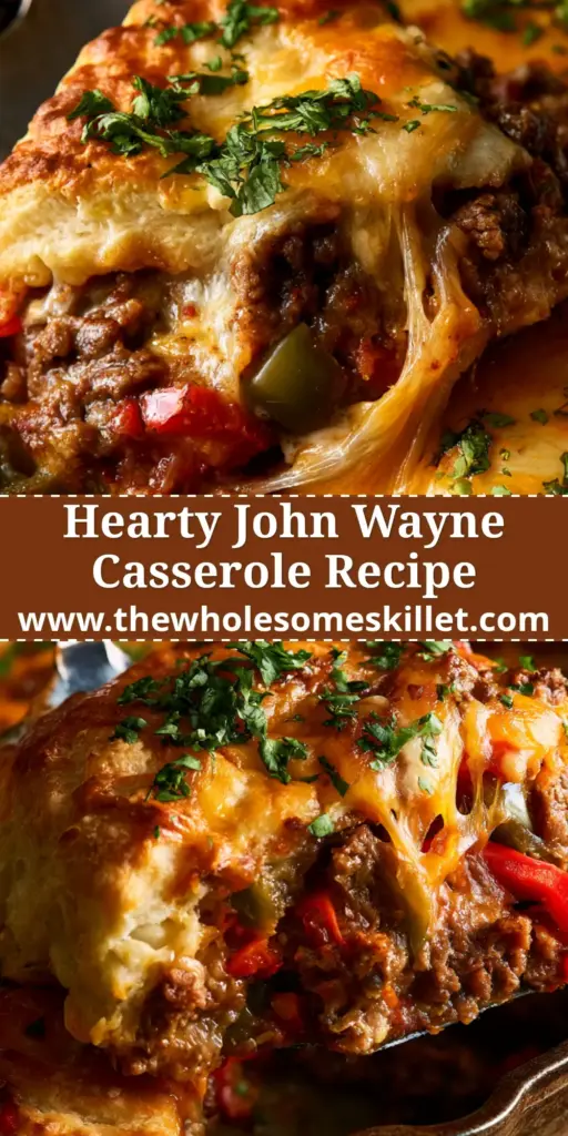 A close-up slice of cheesy beef biscuit bake being lifted from a cast iron skillet with a spatula, showing layers of flaky biscuit and Tex-Mex beef.