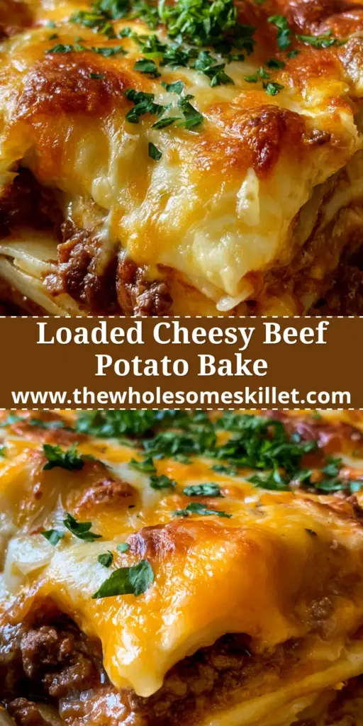 Cheesy Beef Potato Casserole: The Ultimate Layered Comfort Food Guide 4 A bubbling hot cheesy beef potato casserole in a white ceramic dish, featuring golden-brown melted cheddar and jack cheese with a fresh parsley garnish.