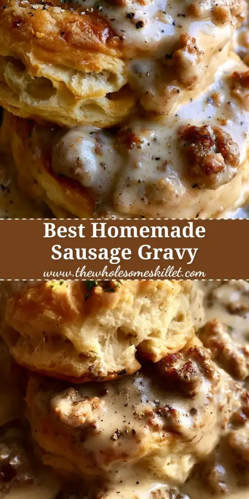A rustic plate featuring two flaky buttermilk biscuits split open and covered in thick, creamy sausage gravy with black pepper and parsley. (sausage gravy biscuits)